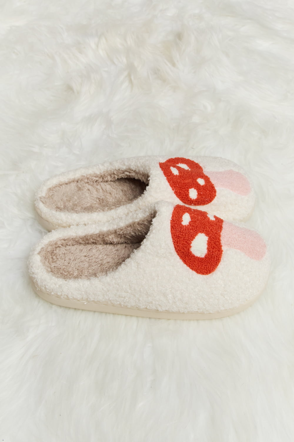 Melody Mushroom Print Plush Slide Slippers free shipping -Oh Em Gee Boutique
