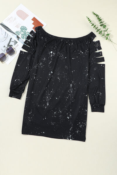 Splatter Cutout Off-Shoulder Mini Dress free shipping -Oh Em Gee Boutique