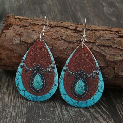 PU Leather Iron Hook Teardrop Earrings free shipping -Oh Em Gee Boutique